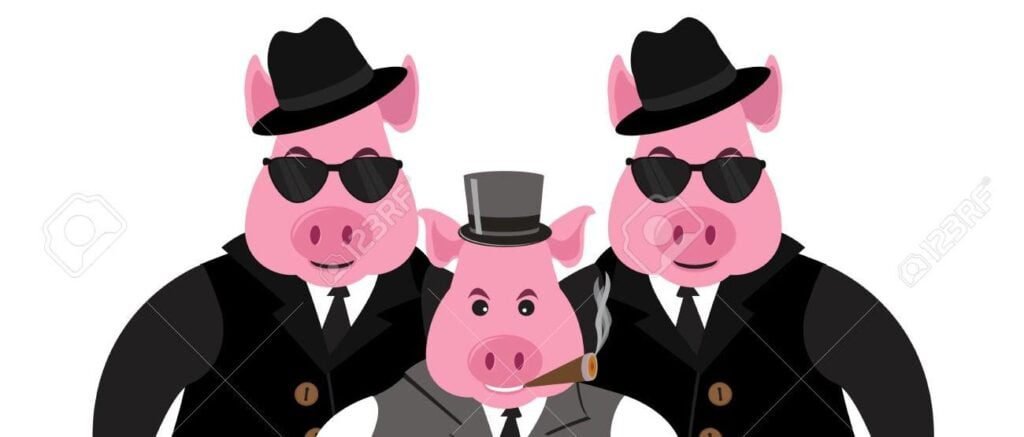 funny cartoon capitalist pig caricature rich piggy boss with cigar monocle and top hat e